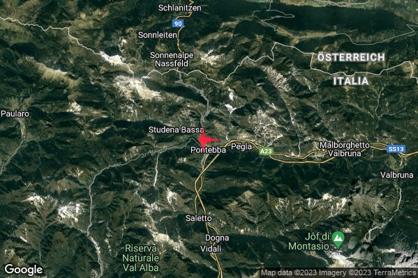 Lieve Terremoto M2.2 epicentro 1 km N Pontebba (UD) alle 18:31:11 (16:31:11 UTC)
