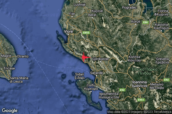Moderato Terremoto M3.7 epicentro Costa Albanese meridionale (ALBANIA) alle 09:53:47 (07:53:47 UTC)
