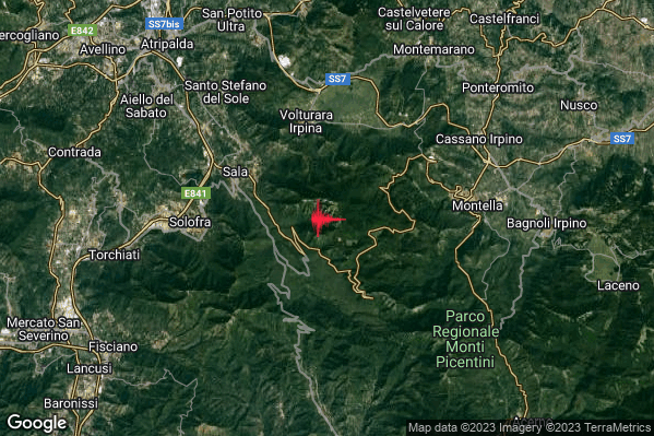 Debole Terremoto M2.6 epicentro 5 km S Volturara Irpina (AV) alle 21:03:53 (19:03:53 UTC)