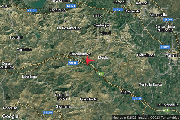 Lieve Terremoto M2.2 epicentro 2 km SE Catenanuova (EN) alle 04:57:21 (02:57:21 UTC)