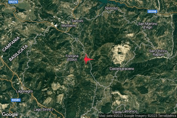 Debole Terremoto M2.4 epicentro 7 km W Castelsaraceno (PZ) alle 19:05:32 (17:05:32 UTC)