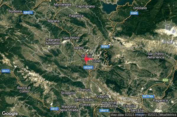 Debole Terremoto M2.6 epicentro 1 km SE Pizzoli (AQ) alle 10:37:13 (08:37:13 UTC)