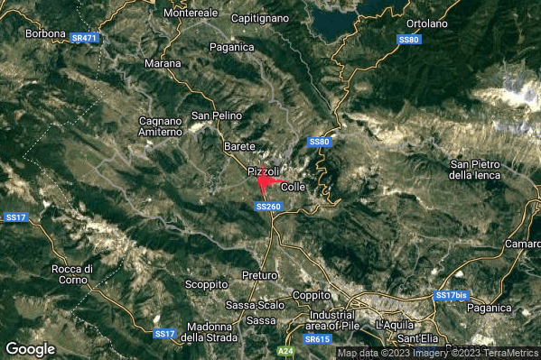 Lieve Terremoto M2.2 epicentro 1 km SE Pizzoli (AQ) alle 17:40:52 (15:40:52 UTC)