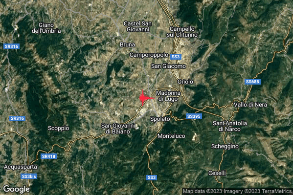 Lieve Terremoto M2.1 epicentro 3 km NW Spoleto (PG) alle 22:30:18 (20:30:18 UTC)