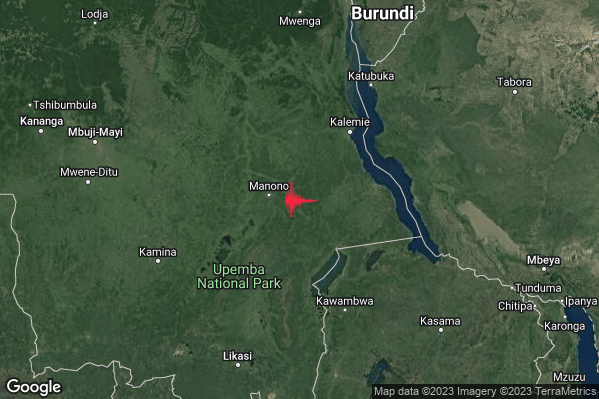 Severo Terremoto M5.6 epicentro Dem. Rep. Congo [Land] alle 21:00:25 (19:00:25 UTC)