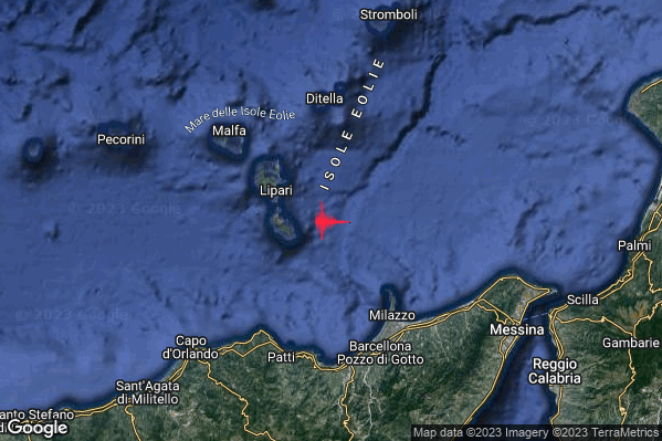 Moderato Terremoto M3.6 epicentro Isole Eolie (Messina) alle 04:36:55 (02:36:55 UTC)
