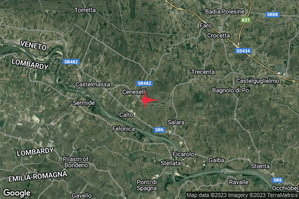 Distinto Terremoto M4.2 epicentro 2 km E Ceneselli (RO) alle 17:29:23 (15:29:23 UTC)
