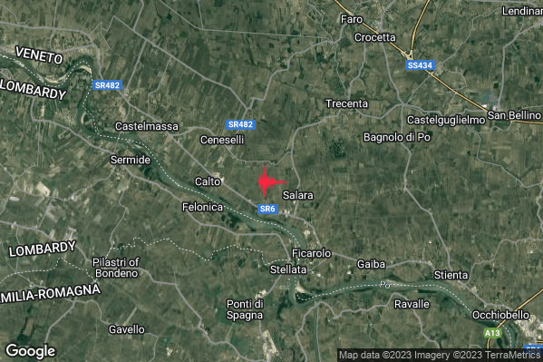 Debole Terremoto M2.4 epicentro 2 km W Salara (RO) alle 17:35:09 (15:35:09 UTC)
