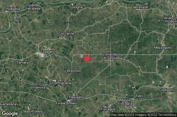 Lieve Terremoto M2.2 epicentro 4 km W Jolanda di Savoia (FE) alle 19:16:23 (17:16:23 UTC)