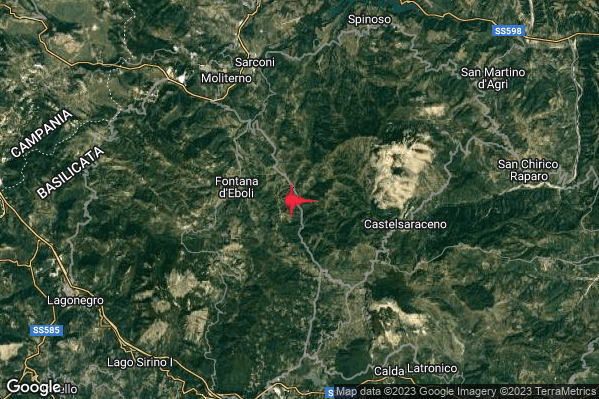 Lieve Terremoto M2.1 epicentro 6 km W Castelsaraceno (PZ) alle 19:10:58 (18:10:58 UTC)