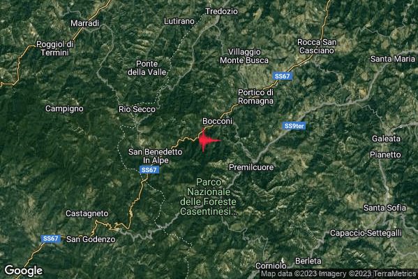 Lieve Terremoto M2.1 epicentro 4 km NW Premilcuore (FC) alle 05:21:10 (04:21:10 UTC)