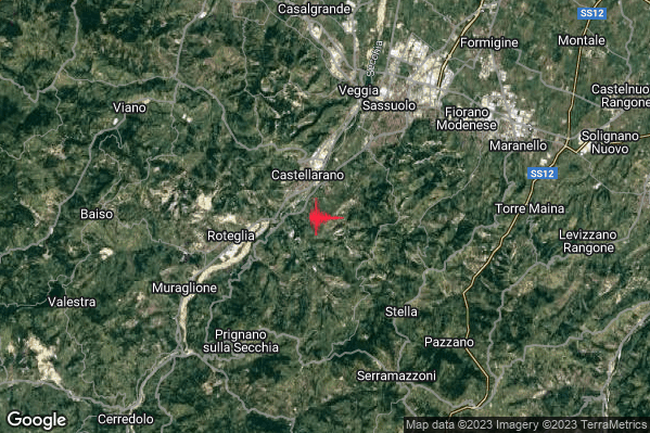 Moderato Terremoto M3.4 epicentro 2 km SE Castellarano (RE) alle 06:25:53 (05:25:53 UTC)