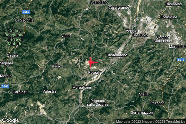 Debole Terremoto M2.6 epicentro 4 km W Castellarano (RE) alle 06:33:08 (05:33:08 UTC)