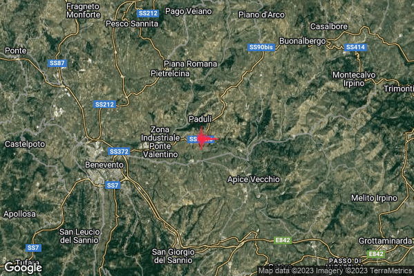 Debole Terremoto M2.3 epicentro 2 km S Paduli (BN) alle 13:38:56 (12:38:56 UTC)
