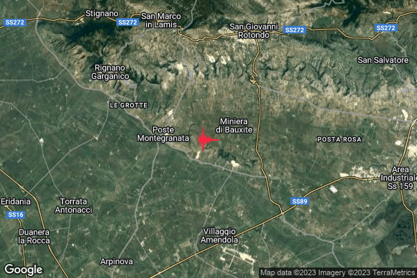 Leggero Terremoto M2.9 epicentro 10 km SW San Giovanni Rotondo (FG) alle 12:15:14 (11:15:14 UTC)