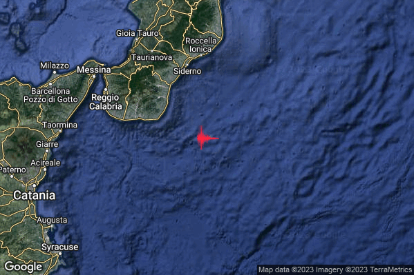 Debole Terremoto M2.3 epicentro Mar Ionio Settentrionale (MARE) alle 00:14:44 (23:14:44 UTC)