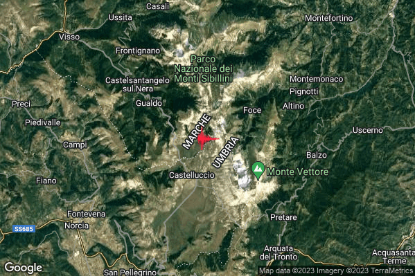 Lieve Terremoto M2.1 epicentro 7 km SE Castelsantangelo sul Nera (MC) alle 09:05:18 (08:05:18 UTC)