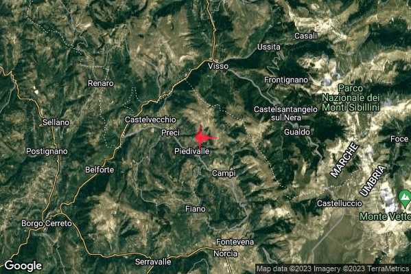 Lieve Terremoto M2.0 epicentro 3 km E Preci (PG) alle 00:32:55 (23:32:55 UTC)
