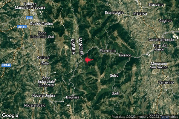 Leggero Terremoto M3.2 epicentro 4 km W Fiuminata (MC) alle 20:36:10 (19:36:10 UTC)