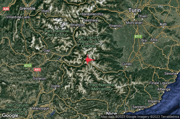 Debole Terremoto M2.3 epicentro Confine Italia-Francia (FRANCIA) alle 11:24:29 (10:24:29 UTC)