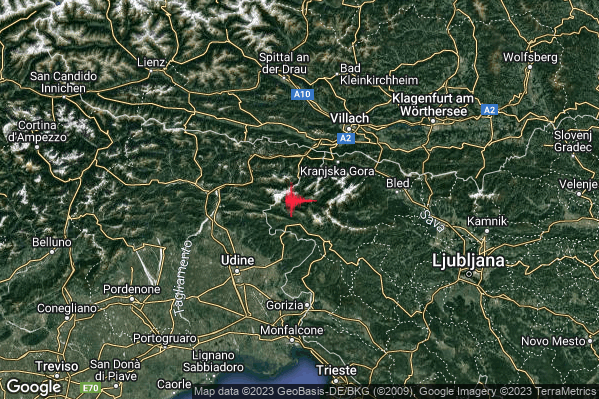 Leggero Terremoto M2.8 epicentro Confine Italia-Slovenia (SLOVENIA) alle 00:01:00 (23:01:00 UTC)