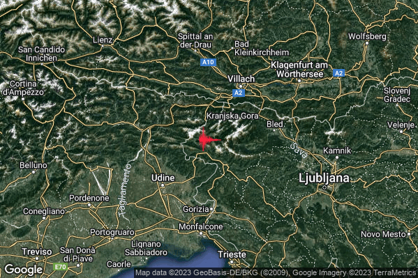 Debole Terremoto M2.4 epicentro Confine Italia-Slovenia (SLOVENIA) alle 06:11:53 (05:11:53 UTC)