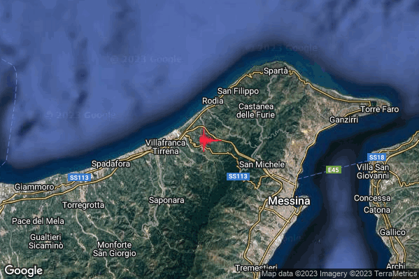Debole Terremoto M2.4 epicentro 4 km E Villafranca Tirrena (ME) alle 08:44:26 (07:44:26 UTC)