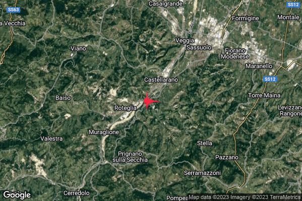 Lieve Terremoto M2.2 epicentro 2 km SW Castellarano (RE) alle 06:16:54 (05:16:54 UTC)