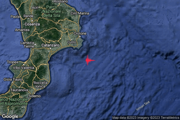 Leggero Terremoto M3.0 epicentro Mar Ionio Settentrionale (MARE) alle 08:58:07 (07:58:07 UTC)
