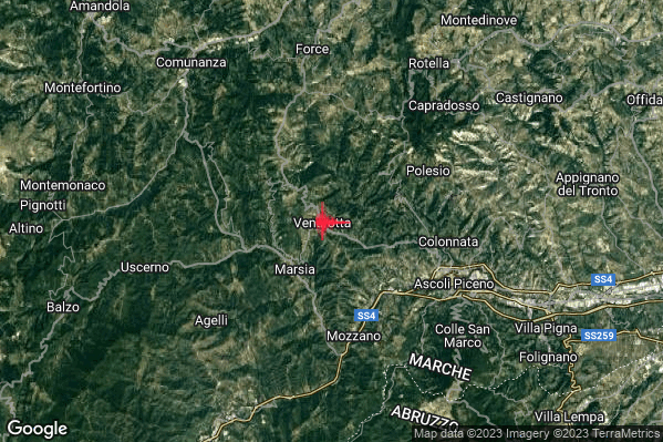 Lieve Terremoto M2.1 epicentro Venarotta (AP) alle 09:14:29 (08:14:29 UTC)
