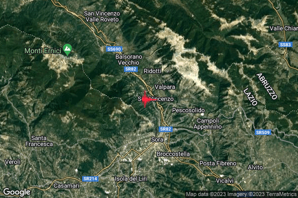 Lieve Terremoto M2.0 epicentro 5 km N Sora (FR) alle 10:06:30 (09:06:30 UTC)