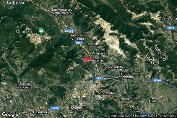 Debole Terremoto M2.6 epicentro 5 km N Sora (FR) alle 15:49:43 (14:49:43 UTC)