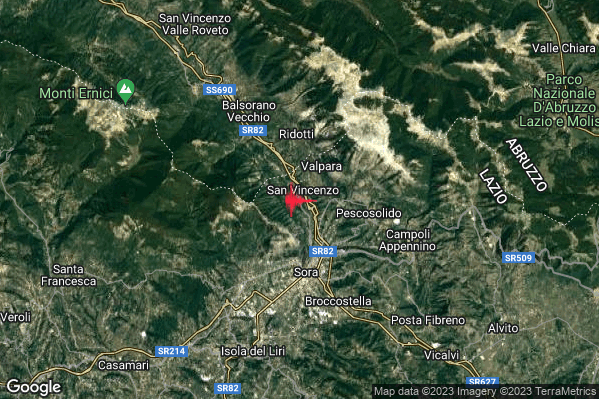 Lieve Terremoto M2.2 epicentro 4 km N Sora (FR) alle 19:22:32 (18:22:32 UTC)