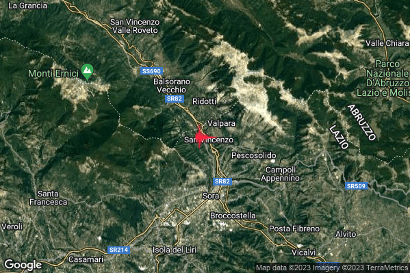 Lieve Terremoto M2.0 epicentro 4 km W Pescosolido (FR) alle 08:46:33 (07:46:33 UTC)