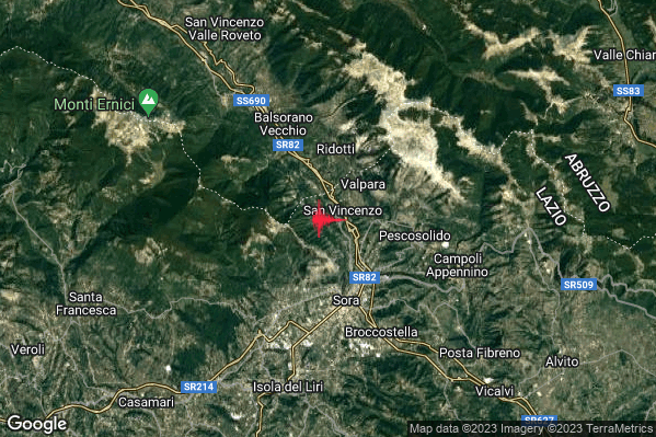 Leggero Terremoto M2.8 epicentro 4 km N Sora (FR) alle 06:58:27 (05:58:27 UTC)