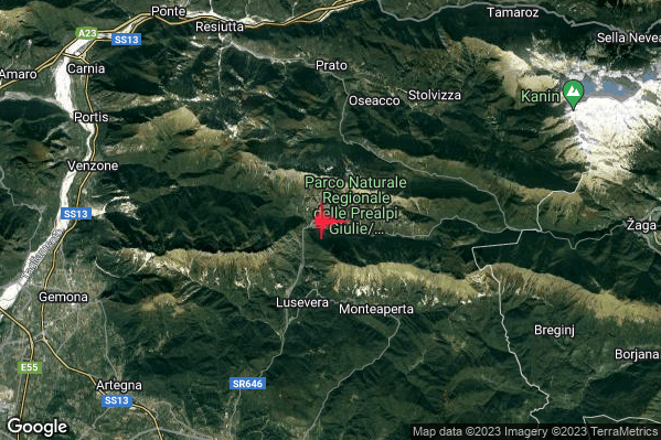 Debole Terremoto M2.5 epicentro 5 km NE Lusevera (UD) alle 09:28:29 (08:28:29 UTC)