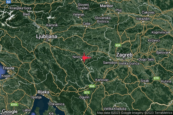 Leggero Terremoto M3.2 epicentro Confine Slovenia-Croazia (SLOVENIA CROAZIA) alle 18:19:14 (17:19:14 UTC)