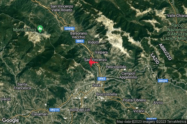 Lieve Terremoto M2.0 epicentro 4 km N Sora (FR) alle 08:52:33 (07:52:33 UTC)