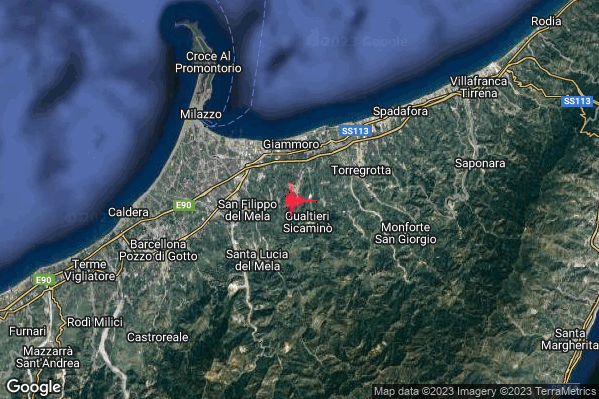 Debole Terremoto M2.4 epicentro 1 km SE Pace del Mela (ME) alle 21:53:17 (20:53:17 UTC)