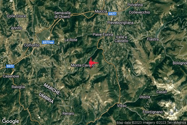Debole Terremoto M2.4 epicentro 2 km E Monte Cavallo (MC) alle 01:42:57 (00:42:57 UTC)