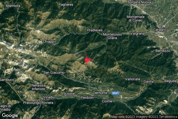 Debole Terremoto M2.4 epicentro 6 km S Pradleves (CN) alle 02:57:14 (01:57:14 UTC)