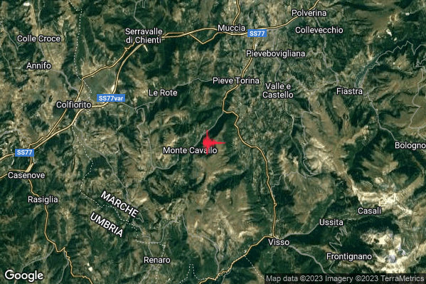 Debole Terremoto M2.5 epicentro 2 km E Monte Cavallo (MC) alle 09:13:15 (08:13:15 UTC)