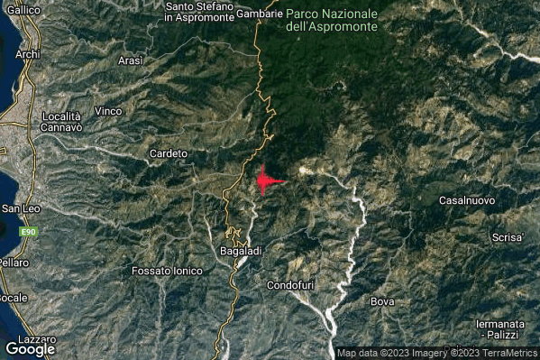 Lieve Terremoto M2.0 epicentro 5 km NE Bagaladi (RC) alle 16:58:37 (15:58:37 UTC)