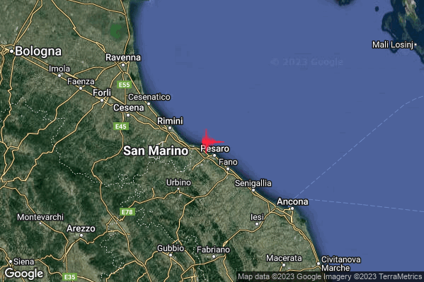 Lieve Terremoto M2.0 epicentro Costa Marchigiana Pesarese (Pesaro-Urbino) alle 17:36:06 (16:36:06 UTC)
