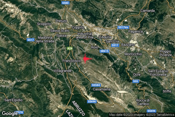 Moderato Terremoto M3.7 epicentro 3 km NE Lucoli (AQ) alle 17:53:01 (16:53:01 UTC)