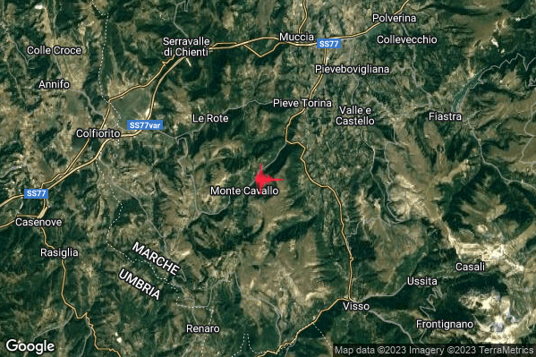 Debole Terremoto M2.7 epicentro 2 km E Monte Cavallo (MC) alle 18:09:15 (17:09:15 UTC)