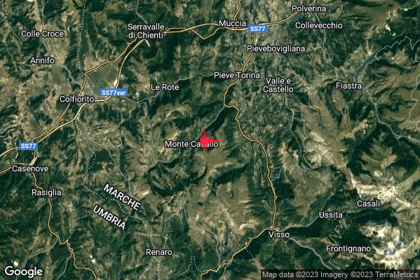 Debole Terremoto M2.3 epicentro 1 km E Monte Cavallo (MC) alle 18:57:52 (17:57:52 UTC)