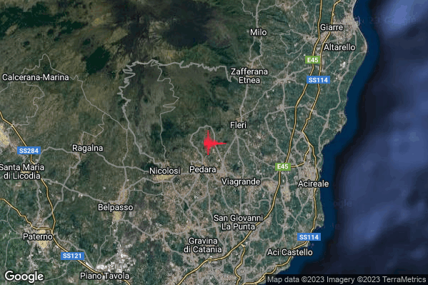 Lieve Terremoto M2.1 epicentro 2 km NW Trecastagni (CT) alle 14:26:27 (13:26:27 UTC)