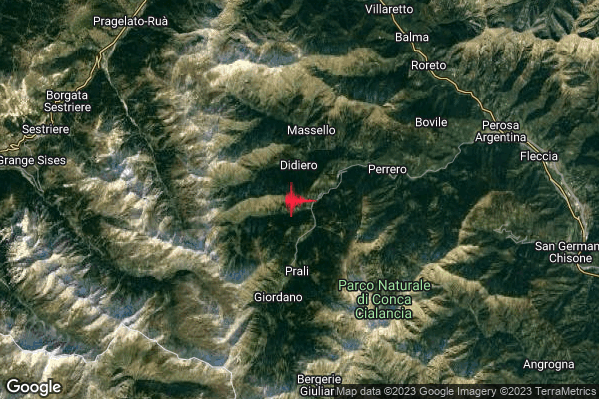 Lieve Terremoto M2.0 epicentro 2 km S Salza di Pinerolo (TO) alle 22:58:40 (21:58:40 UTC)