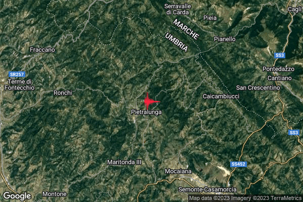 Debole Terremoto M2.4 epicentro 2 km NE Pietralunga (PG) alle 04:34:43 (03:34:43 UTC)